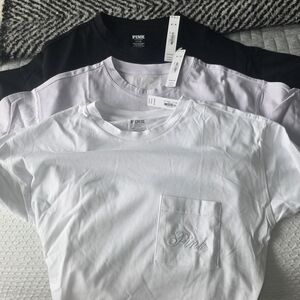 NWT (All 3)PINK Victoria's Secret Womens T-Shirt - Black, White, Lavender
